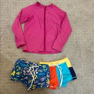 Kids Pink Long-Sleeve Rash Guard and Swim Shorties Bundle
